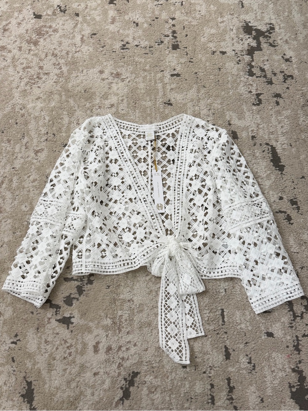 House Of Harlow 1960 Womens White Crochet Lace Tie Front Boho Festival Top NWT